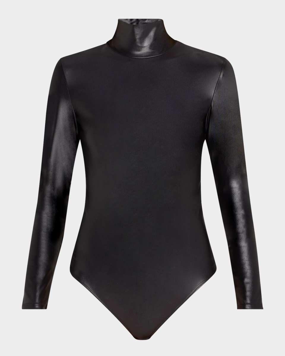 Turtleneck Matte Metallic Thong Bodysuit
